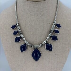 Lucky Brand Silver and Blue plus Marcasite Geometric Necklace